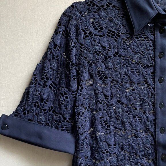 NWT Anne Fontaine Judith Short Sleeve Lace Button Up 3/4 Poplin Sleeve Blouse - Picture 6 of 10